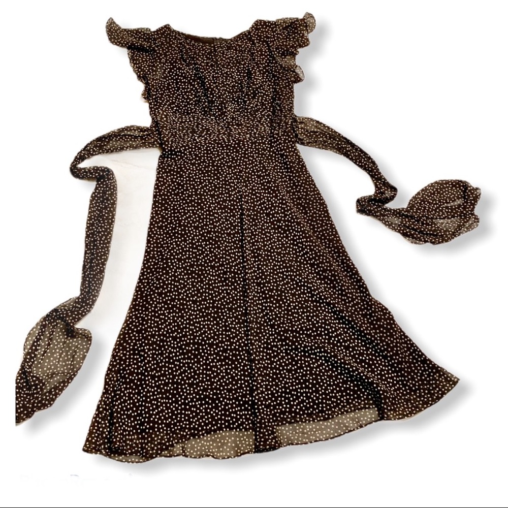 Coldwater Creek 100% silk brown polka dot dress